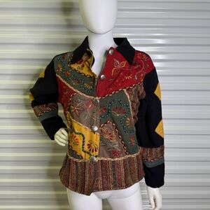 Vintage Pier 1 Passports Cottagecore Art to Wear Patchwork Womens S Jacket